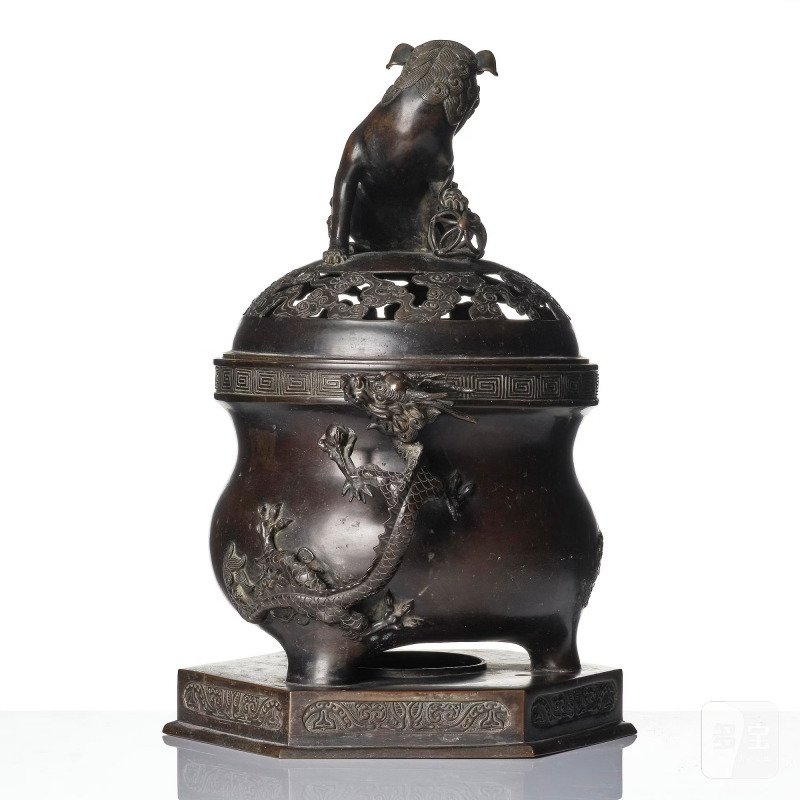 A large bronze censer with cover, - 图4